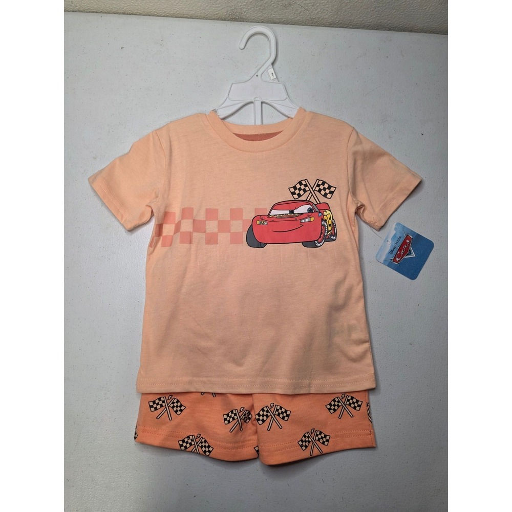 Disney Pixar Cars Lightning McQueen Peach 2pc Shirt and Shorts Set Kids 3T NEW